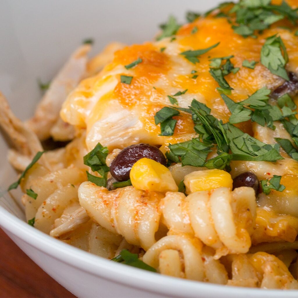 Southwest Chicken Alfredo Pasta Bake